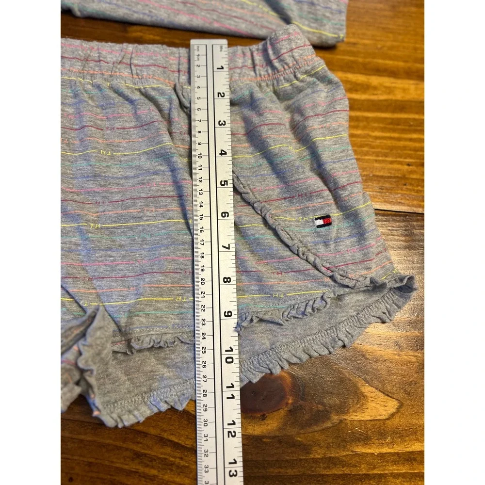 Tommy Hilfiger‎ Pajama Set Womens XL Gray Rainbow Stripe Ruffle EUC